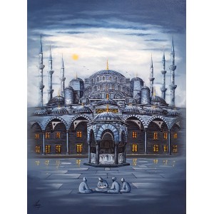 S. A. Noory, The Blue Mosque-Istanbul, 30 x 42 Inch, Acrylic on Canvas, Figurative Painting, AC-SAN-156